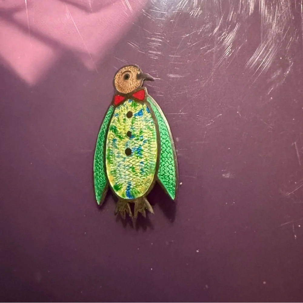 Penguin Sterling silver and enamel vintage colorful penguin. Fun Get Attention